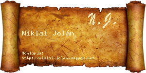 Niklai Jolán névjegykártya